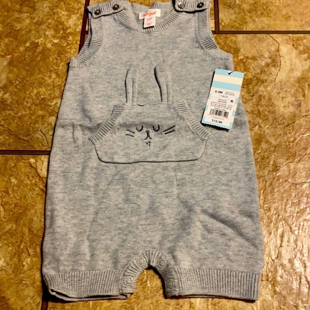 Baby Cat & Jack Romper Gray with Bunny Front NWT Easter Spring Summer